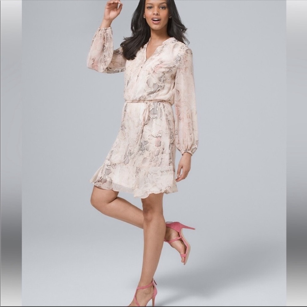 WHBM Snake Print Long Sleeve Belt Dress